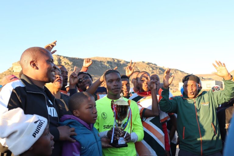 Maluti bus services excited to receive their trophy as they were crowned as the champions of the Thabiso Gamede Foundation soccer tournament