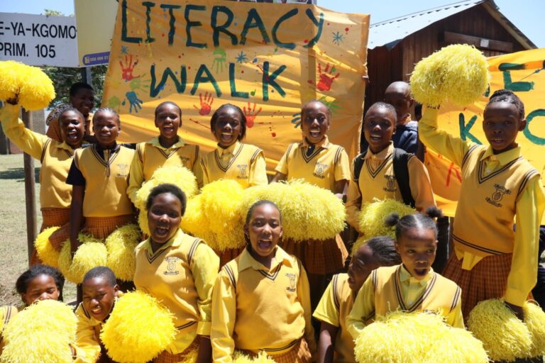 Thebe ya Kgomo Primary School drum majorettes who led the literacy fun walk.
