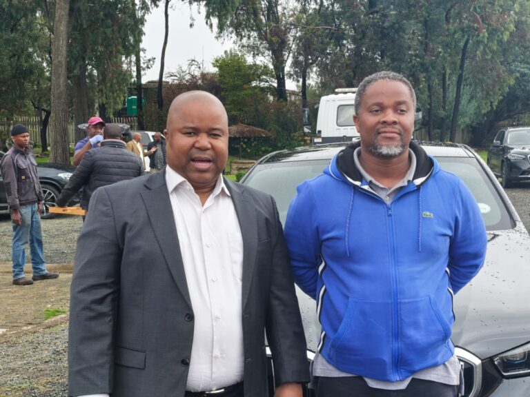 FS Cogta MEC Saki Mokoena officially handing over a vehicle to bakoena principal traditional leader Moremoholo Motebang Mopeli
