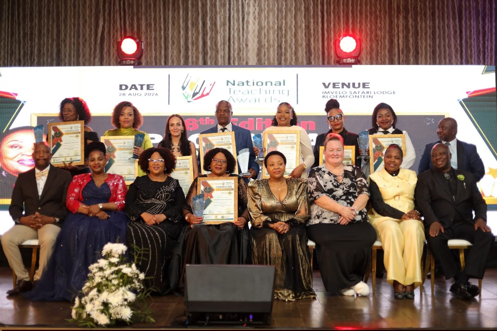 Free State Education MEC Dr Mantlhake Julia Maboya with the province’s award-winning teachers at the 26th National Teaching Awards (NTA)