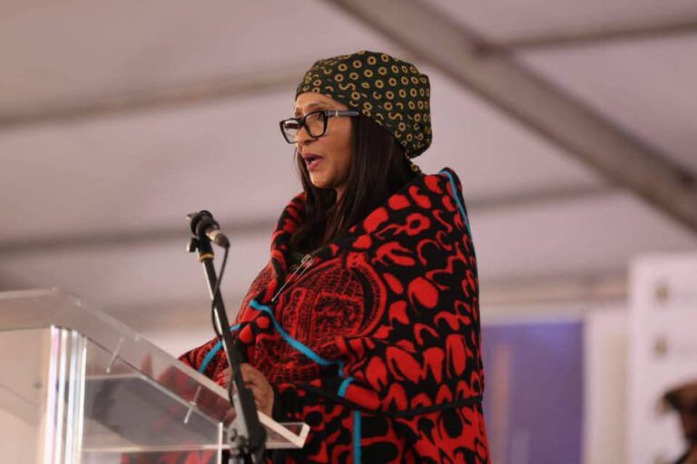 Free State Sport Arts Culture and Recreation MEC Ntombizanele Sifuba addressing audience at Diphakoeng Sports ground in Phuathaditjhaba