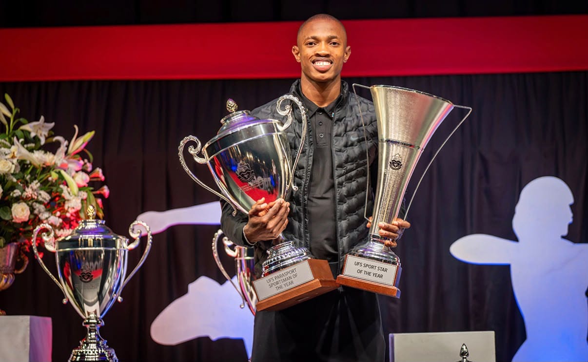 In Photo (supplied by Kovsie Sport): Mthi Mthimkulu with his accolades at the Kovsie Sport Awards.